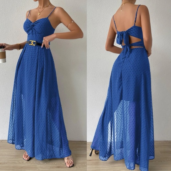 Boho Swiss dot twist front tie back cami dress - Picture 10 of 16